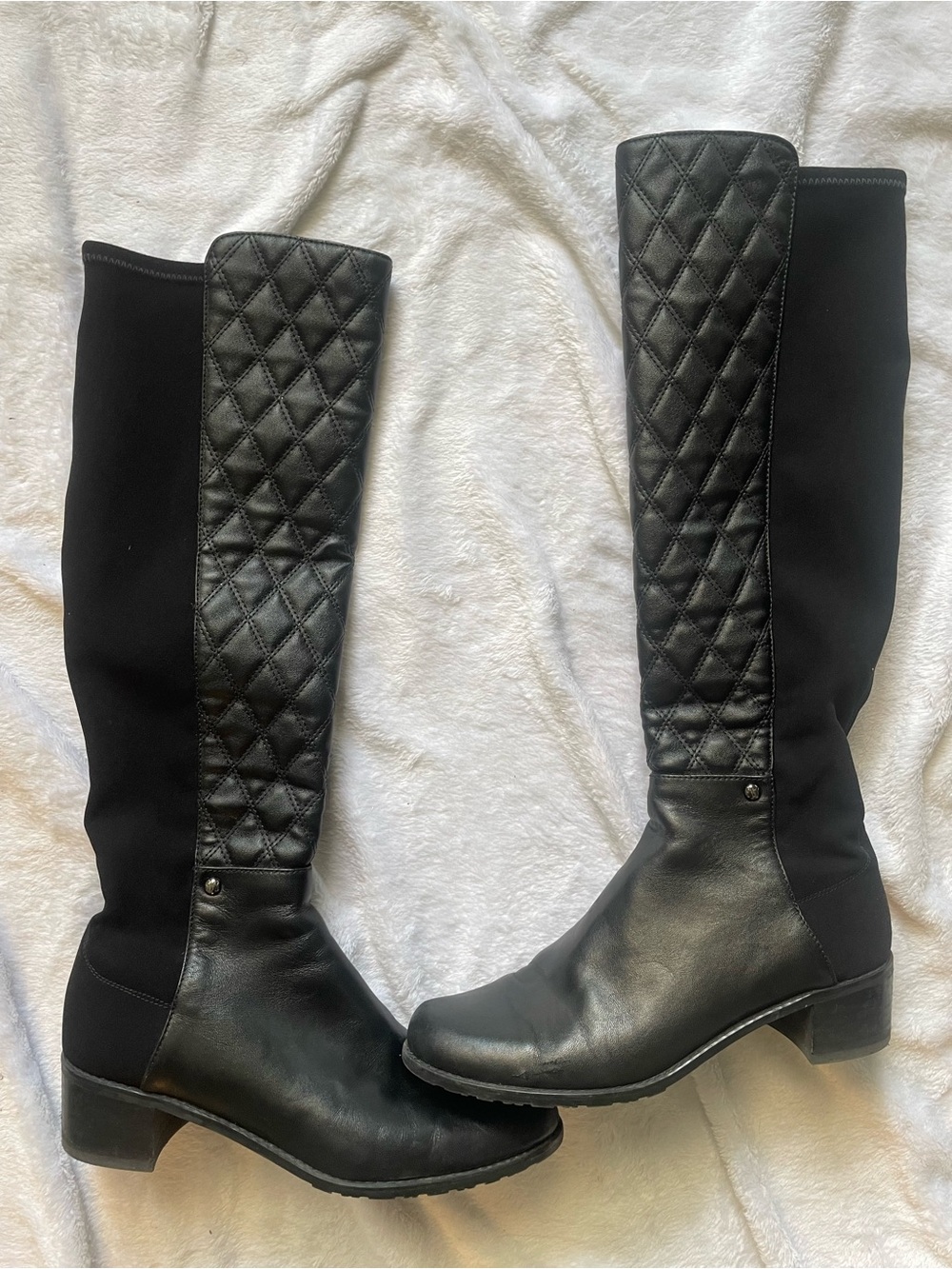 Stuart Weitzman Black 5050 Quilted Over-the-Knee Stretch Boots Sz 7 Riding Boot